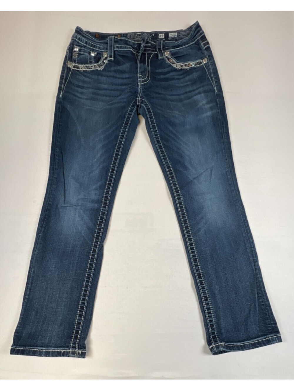 Miss Me Women's Easy Cropped Jeans Size 27 Embellished Back Pockets